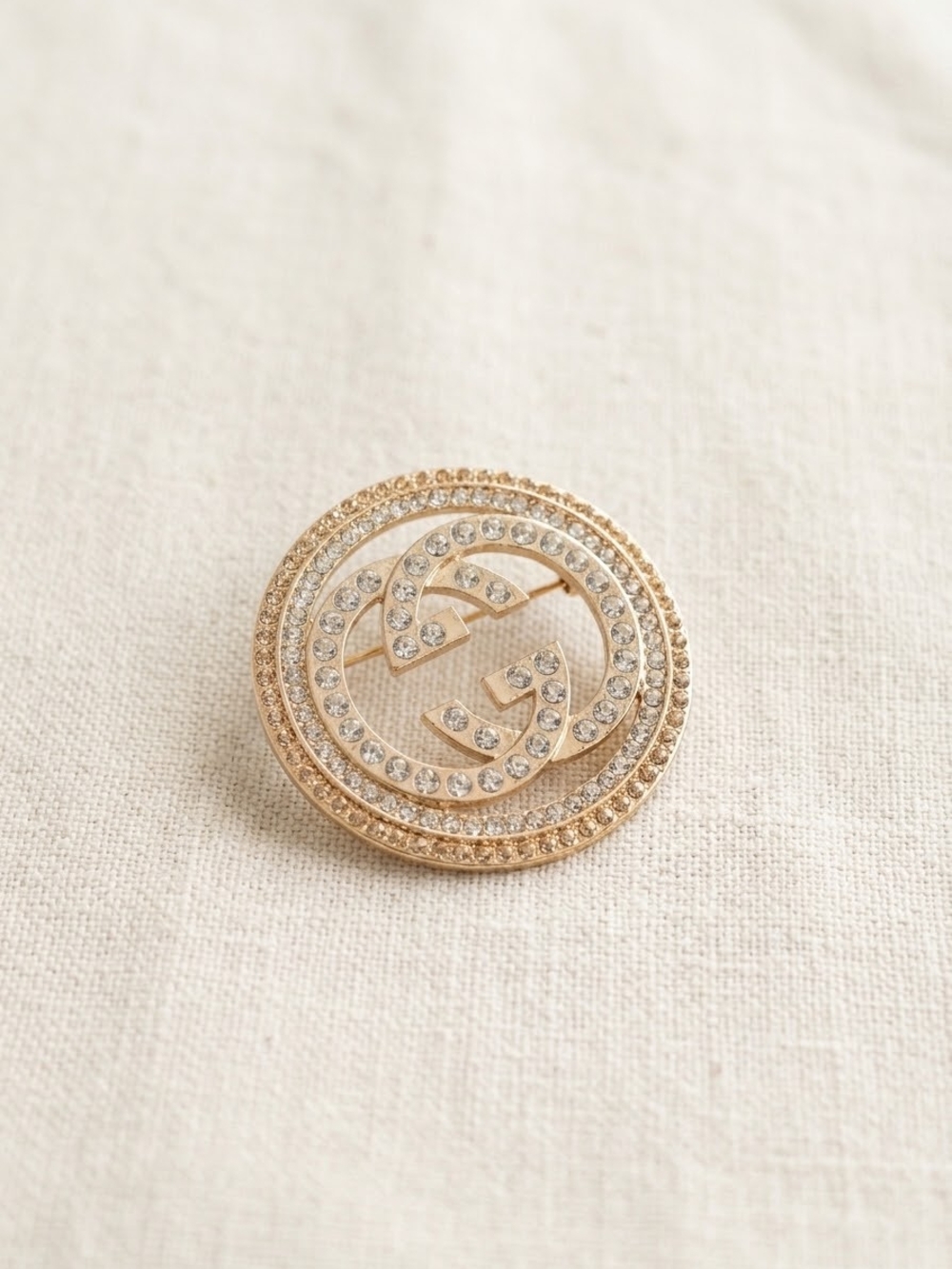 Gold Tone Crystal Circle Brooch